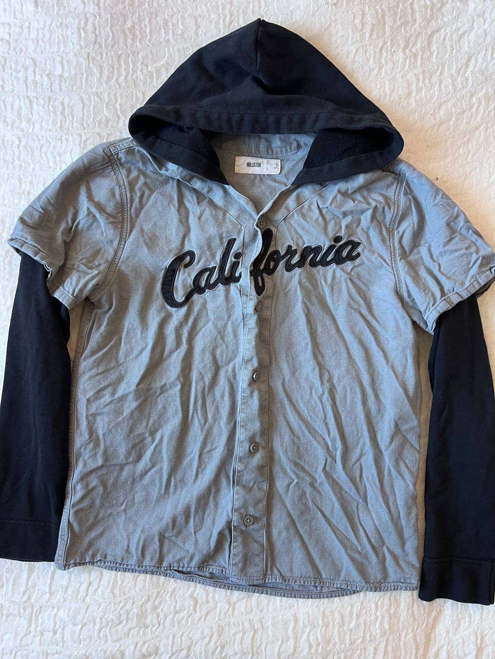 Hollister Two-Tone Hooded Layered-Look Sweatshirt Jacket - Gray & Black